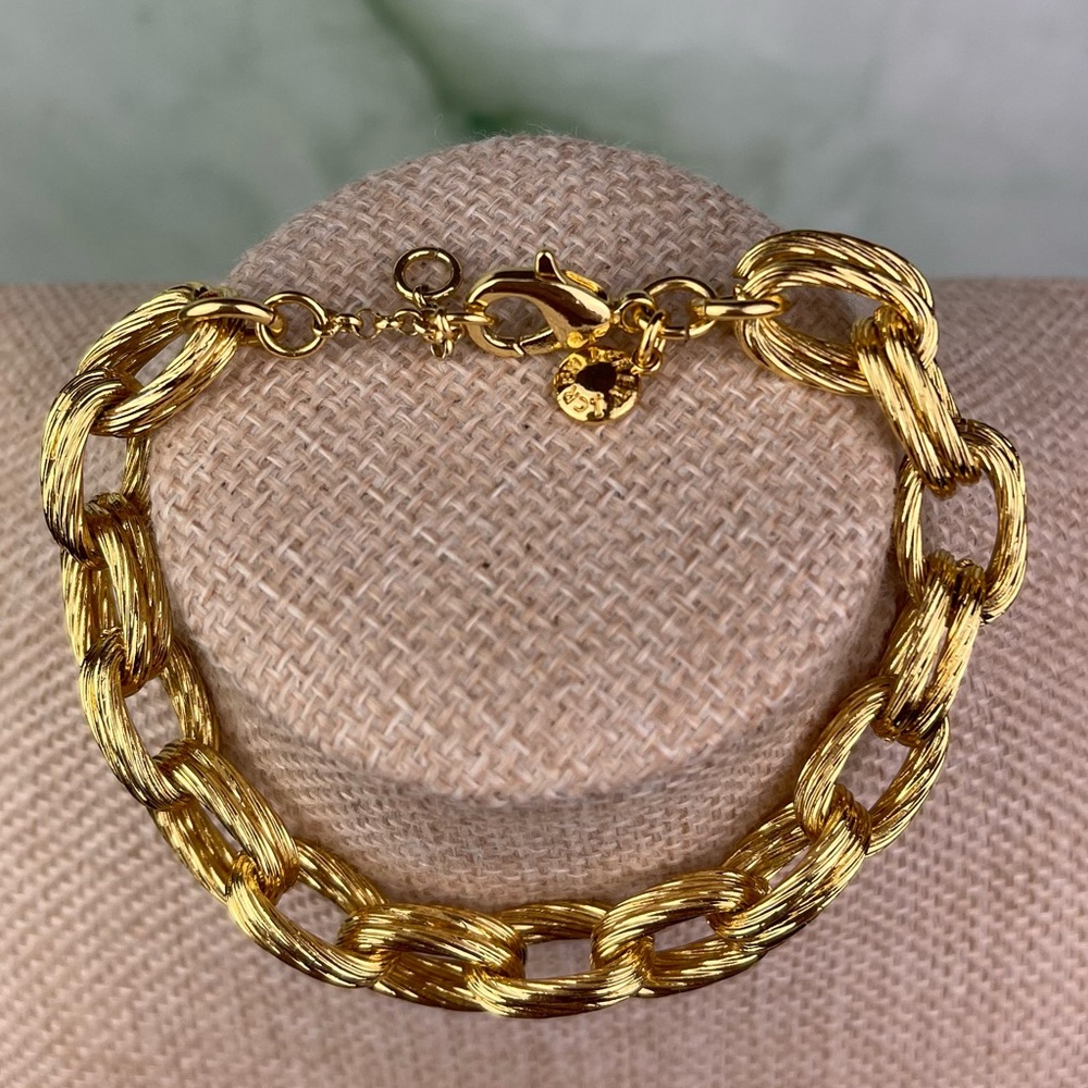 J Crew Textured Gold-Tone Chunky Oval Link Bracelet - Picture 2 of 3
